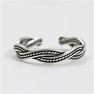 Sterling Silver 925 Jewelry Torsion Wire Oxidized Silver Retro Adjustable Finger Knuckle Rings