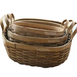 Cestello portaoggetti in legno di bambù fatto a mano all'ingrosso più venduto con manici in stock Decor Eco-Friendly