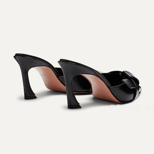 Women Summer Front Belt Knot Sexy Dress Stiletto High Hook Heels Pointy Toe Mules Metal Buckle Breathable Anti-Odor <b>Sandals</b> - Product Image 2