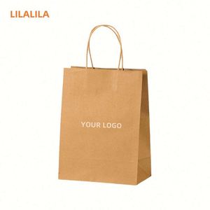 Sacs en papier recyclé imprimés personnalisés à bas prix, sacs d'emballage pour les courses, sacs en papier kraft brun avec poignées - Product Image 1