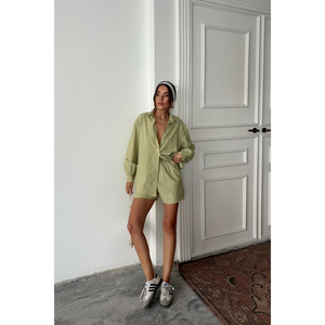 Ensemble short 2 pièces rayé vert en popeline, design monobloc, commande minimum de 2 pièces - Product Image 5