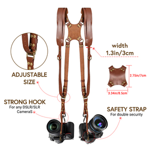 Dây đeo máy ảnh chất lượng cao bằng da thuộc nguyên tấm, hai dây đeo vai, dành cho nhiếp ảnh gia, dùng được cho hai máy ảnh - Product Image 3