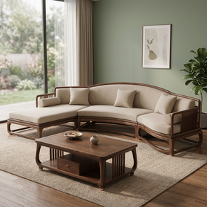 Luxury Curved Teak <b>Wood</b> <b>Sofa</b> Set Modular Minimalist Sectional Couch for Villa Hotel Living Room Furniture - Product Image 2