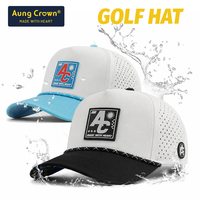 Casquettes de golf personnalisées pour hommes à 5 panneaux avec patch en caoutchouc, casquettes de baseball imperméables à trous découpés au laser, casquette perforée à fermeture snapback