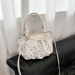 Women Polka Dot Handbag Pleated <b>Bow</b> Decor Small Tote Bag Removable Strap Crossbody Shoulder Bag For Daily Use - Product Image 6