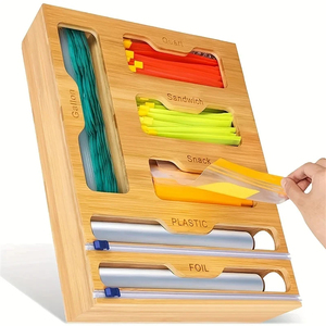 2026 Scatola portaoggetti in legno di bambù per pellicola trasparente, sacchetti ziplock e fogli di alluminio da cucina, Dropshipping - Product Image 1