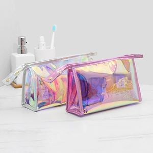 Bolsa de Maquillaje Transparente de PVC con Láser Holográfico, Bolsa de Cosméticos Impermeable con Cierre, Organizador de Artículos de Aseo para Mujer, Almacenamiento de Botellas de Productos para el Cuidado de la Piel - Product Image 5