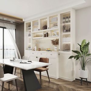 Armoire à vin Santopova moderne de luxe avec porte en verre et éclairage LED - Armoire de rangement multifonction pour bar à domicile pour le salon - Product Image 2