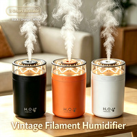 Humidificateur de voiture portable mini 300 ml, style vintage à filament, 2 modes de brume, minuterie, arrêt automatique, USB-C, CE, FCC, RoHS