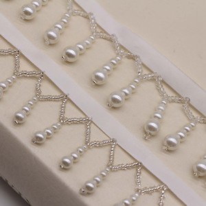 Accessori Fai-da-Te per Cheongsam e Hanfu, Nastro Decorativo Bianco con Perle e Frange, Passamaneria con Ciondolo in Perle - Product Image 4