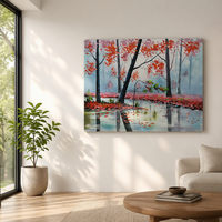 Peinture à l'huile artisanale au couteau à palette 50x60cm, paysage forestier coloré, toile d'art moderne, décoration murale pour salon