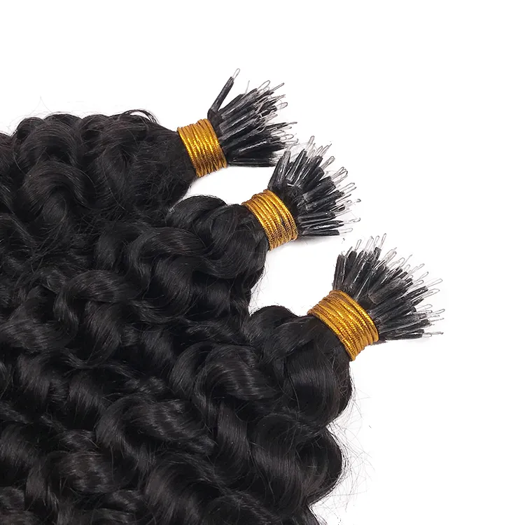 Large Stock Virgin Human Hair Deep Curly Nano Ring Hair Extension For Black Women