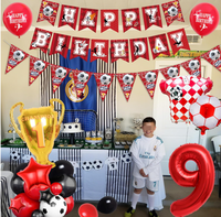 Ballons en latex imprimés avec bannière Joyeux Anniversaire Football, ballons en aluminium 0-9 en forme de maillot et de trophée, cadeau pour les fournitures de fête d'anniversaire des enfants