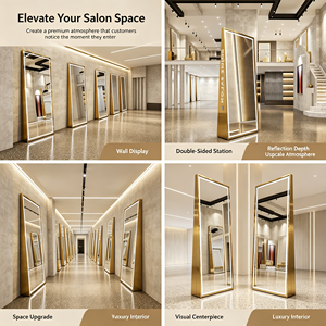 1. Espejo de Salón de Acero Inoxidable Dorado, Espejo de Barbería de Una o Dos Caras con Luz LED para Peluquería - Product Image 2