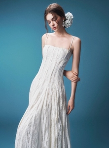 Robe de soirée Vietnamienne élégante, style français, effet rajeunissant, avec bretelles fines, en dentelle, coupe trapèze, taille <span class=keywords><strong>empire</strong></span>, asymétrique, à bretelles spaghetti, pour soirée - Product Image 3