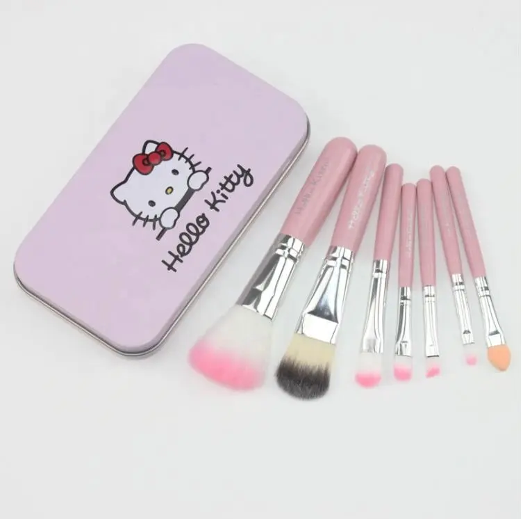 HCS hello kitty 7pcs pink brush Foundation makeup set eyebrow eyeshadow powder makeup brush set with cosmetic box