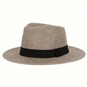 Chapeau Panama d'été en lin pour homme, à large bord, en fibre de bambou, chapeau de soleil de plage, protection solaire, sombrero uni en paille - Product Image 5