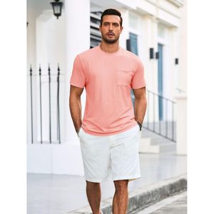 2025 hommes décontracté été basique à manches courtes T-Shirt col rond haut léger avec poche 280 grammes poids du tissu - Product Image 3