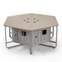 Bureau d'école moderne en bois avec plateau rabattable, écran LCD, souris cachée, sécurisé, verrouillable, station informatique multimode pour l'école