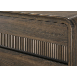 Mid Century Flair Rounded Edge Nightstand Warm Wood Finish Two <b>Drawer</b> <b>Storage</b> Wooden Bedroom Furniture - Product Image 3