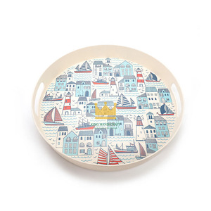 Plateau rond en fibre de bambou laqué, fait main, durable, coloré, écologique, pour servir les aliments lors des pique-niques, provenant d'un fournisseur vietnamien - Product Image 1