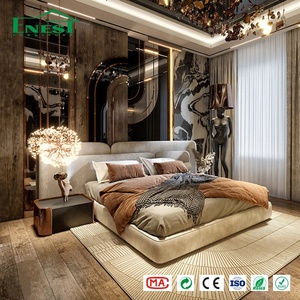 <span class=keywords><strong>Lit</strong></span> modulaire design king size à dossier haut avec tête de <span class=keywords><strong>lit</strong></span> ailée en velours italien de luxe, ensemble de meubles professionnels pour chambre de villa - Product Image 1