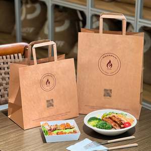 Bolsa de Papel Kraft Marrón Reciclado Personalizada, Ecológica y Desechable para Comida para Llevar de Restaurantes - Product Image 1