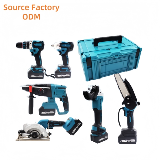 Hotsale 6 Pcs Tool Set 18V Lithium Battery Brushless Impact Wrench Angle Grinder Drills Combination Tool Kit ODM for Makita