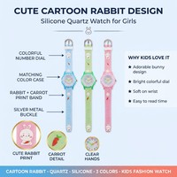 Montre pour enfants pas chère en silicone, petit lapin blanc, montre à quartz pour filles, dessin animé