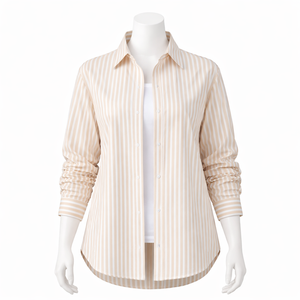 Camisa Oversize de Algodón Satinado a Rayas Estilo Urbano para Mujer, Blusa Casual de Manga Larga con Botones y Corte Relajado - Product Image 2