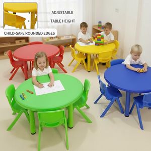Meubles de maternelle, table et chaise en plastique pour élèves, colorées, pour enfants, préscolaire, garderie, salle de classe, ensemble de tables rondes - Product Image 2