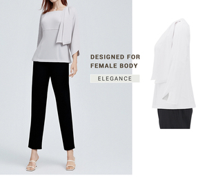 Blazer Casual de Verano para Mujer, Personalizado OEM ODM, Cuello Cuadrado, Top Blanco, Pantalones Negros - Product Image 5