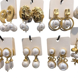 Boucles d'oreilles en acier inoxydable avec perles, plaquées or 18 carats, style français, élégantes, bijoux cadeau - Product Image 4