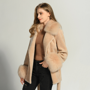 Cintura di lusso all'ingrosso di moda pelliccia di pecora soffice polsini con collo in pelliccia di vera volpe stile invernale da <span class=keywords><strong>donna</strong></span> in pelliccia in <span class=keywords><strong>Shearling</strong></span> - Product Image 2
