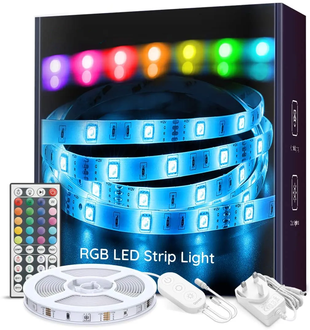 Tiras de luzes inteligentes rgb, muda de cor, led, com controle remoto e caixa de controle, para decoração do quarto, sala de estar, tiras de led