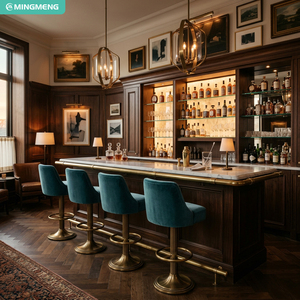 Tabourets de bar en velours de style contemporain, design pivotant moderne, base en acier inoxydable, mobilier de bar commercial pour hôtel - Product Image 5