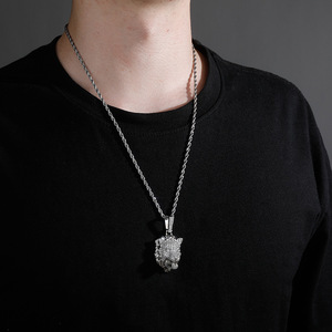 Collar con Colgante de León Rugiente de Cobre Dorado con Diamantes de Imitación para Hombre, Joyería de Moda Hip Hop Iced Out - Product Image 4