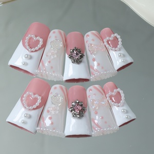 Precio de fábrica al por mayor, uñas postizas de lujo de acrílico con diseño de estrella y mariposa, de cobertura completa, hechas a mano, con forma de pico de pato. - Product Image 3