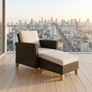 Contemporary Rattan Outdoor Chair With Ottoman Weather Resistant <b>Garden</b> <b>Set</b> For Patio Decking - Product Image 4
