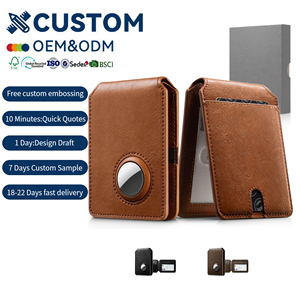 Portefeuille homme fin en cuir microfibre vintage avec logo personnalisé en relief, porte-cartes RFID et support pour AirTag - Product Image 1