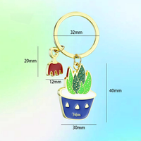 Porte-clés en émail mignon avec succulentes et cactus, breloque plante dorée pour décoration de sac, vente en gros fabricant
