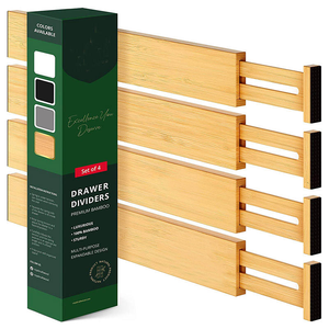 Diviseurs de tiroirs réglables en bambou, extensibles, 4 packs, organiseurs de tiroirs pour la <span class=keywords><strong>cuisine</strong></span> et la chambre - Product Image 1