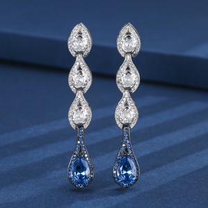 Fashion Statements Jewelry Eco-friendly Copper Pear Cut 6*9mm <b>Red</b> Zircon Black Gold & Silver Plated Two Tone <b>Drop</b> <b>Earrings</b> - Product Image 5