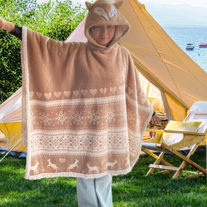 New Arrival Christmas Patterned Quilted for Wearable Throw Flannel <strong>Hoodie</strong> with Heads Foxes for Adults Kids - Product Image 3