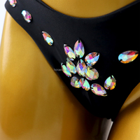 Tenue de strip-teaseuse S614, vêtements de danse exotiques sexy, ensemble bikini en cuir 2 pièces, strass cousus à la main pour costumes de carnaval