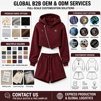 Ensemble décontracté deux pièces : short et sweat à capuche court zippé en molleton, taille élastique, en coton léger, pour femme, idéal pour l'été