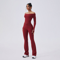 Aoyema Ensembles de Yoga pour Femmes : Soutien-gorge de Sport Respirant, Ensemble d'Entraînement de Gym Taille Haute, Manches Longues Épaules Dénudées, Séchage Rapide