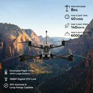 Vente directe d'<span class=keywords><strong>usine</strong></span>, drone de course FPV de 7 pouces avec batterie LiPo 6S 8000mAh, ensemble de deux pièces, kit de drone avec portée de vol de 10 km - Product Image 1