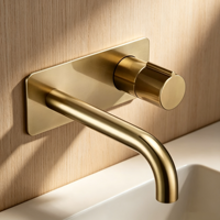 Robinet de lavabo mural encastré Weihao en laiton brossé doré, mitigeur monocommande eau chaude et froide pour salle de bain