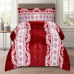 ชุดผ้าปูที่นอนขนาดคิงไซส์ลายดอกไม้2021,ชุดเครื่องนอนผ้ากำมะหยี่สีแดงผ้านวมผ้าสักหลาดฤดูหนาวผ้านวมปูเตียงปุยสำหรับฤดูหนาว